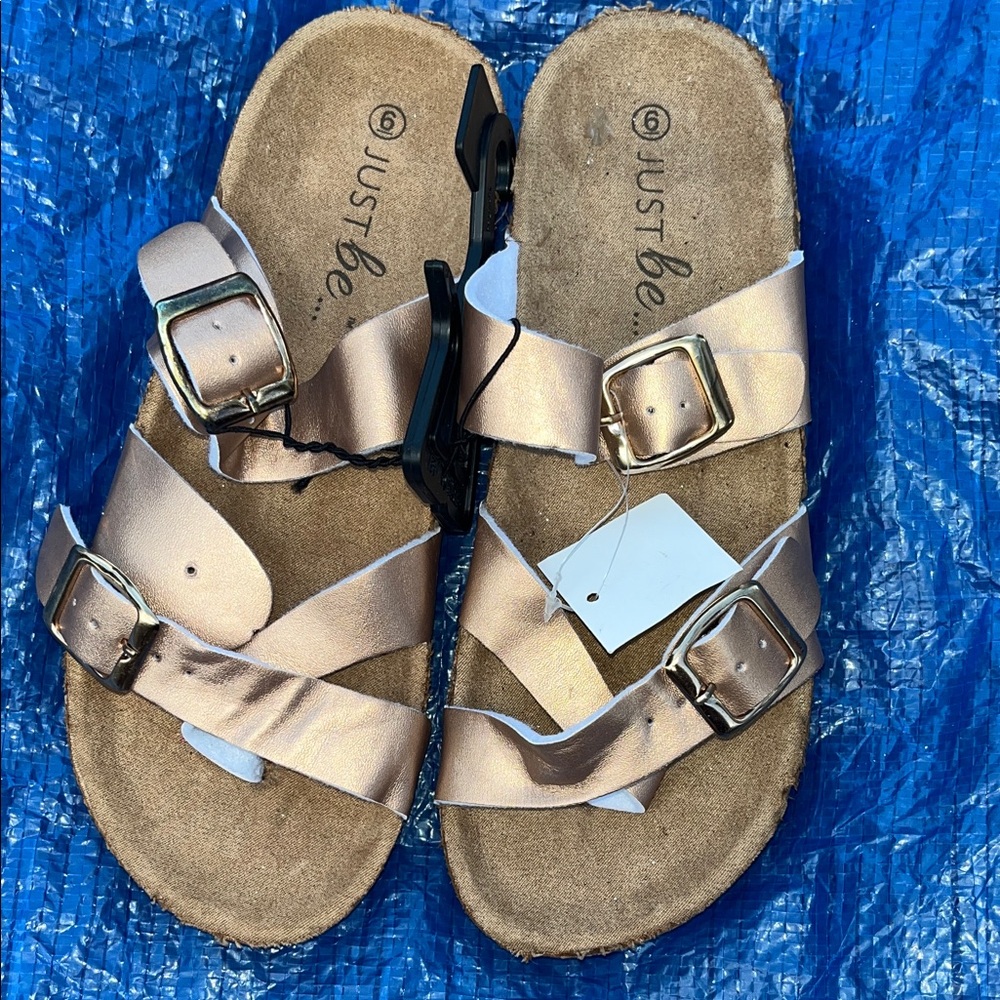 Just Be Rose Gold Buckle Sandals